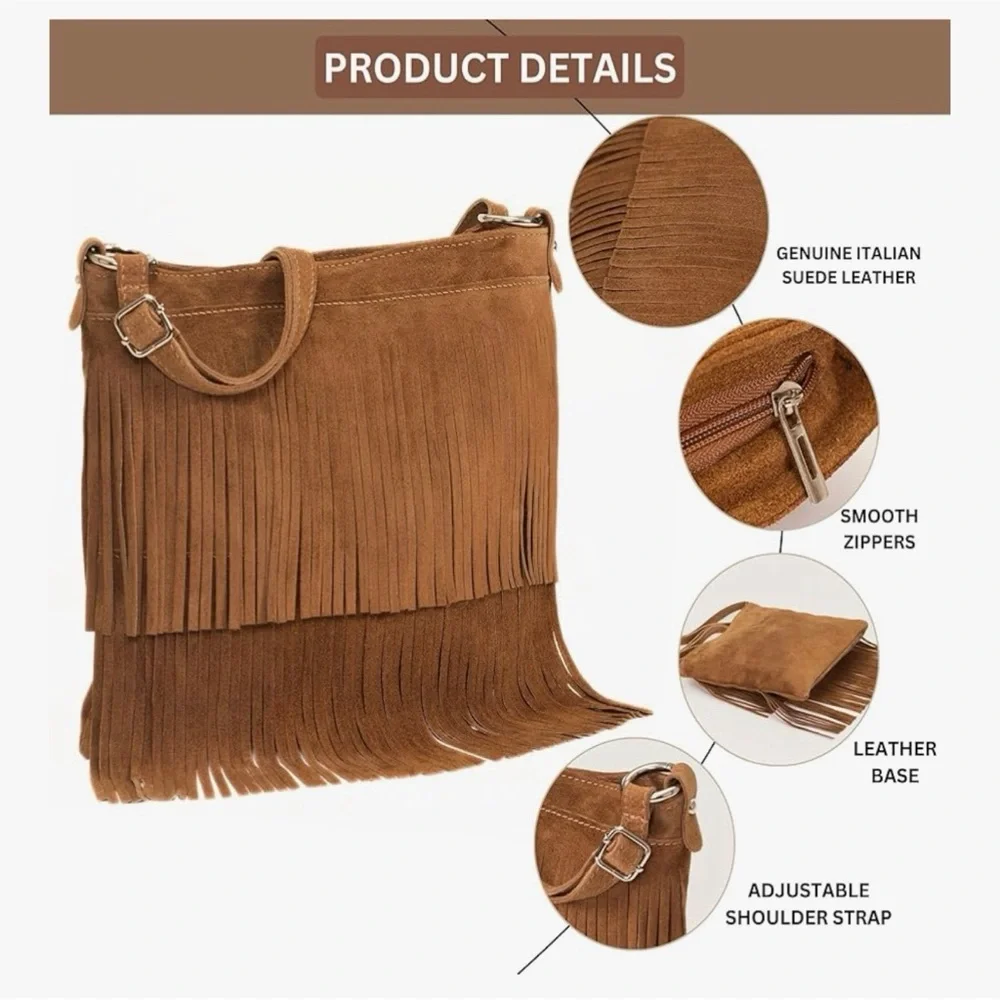 NEW LIATALIA ITALIAN SUEDE LEATHER BOHO TURQUOISE FRINGE CROSSBODY PURSE HANDBAG - Picture 12 of 14